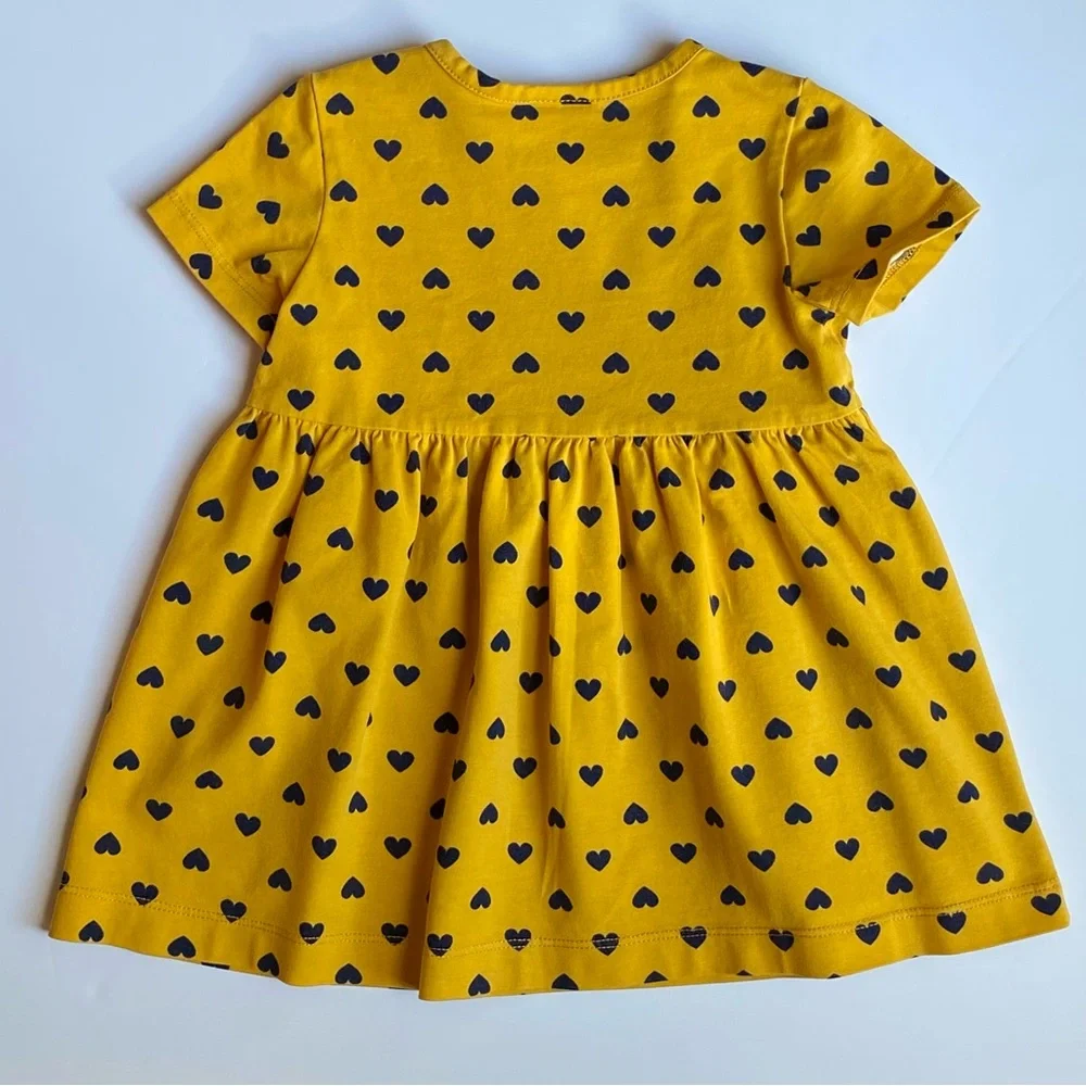 Hanna Andersson Dress Hearts Size 70 12 18 Months Yellow Blue Hearts Girls Soft